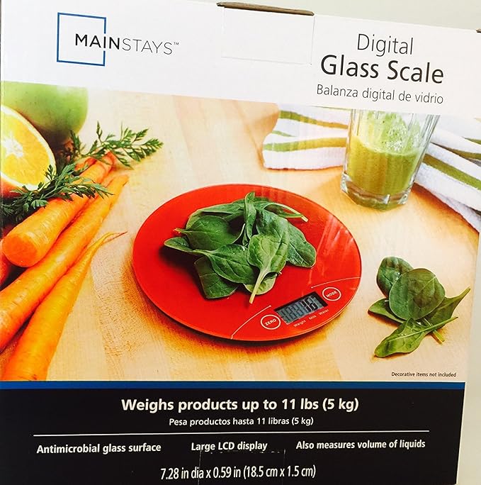 MAINSTAYS Digital Glass Scale, Digital Kitchen Food Scale 11lb/5kg