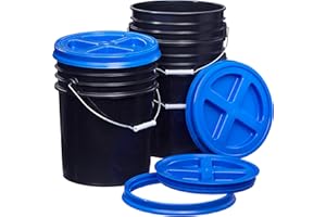 Consolidated Plastics 5 Gallon Black Food Grade Buckets + Blue Gamma Seal Lids, BPA Free Container Storage, Durable HDPE Pails, Made in USA (3 Pack)
