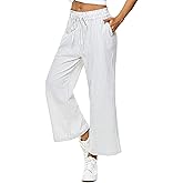 LNX Womens Linen Capri Pants Wide Leg High Waisted Drawstring Casual Cropped Pants with Pockets