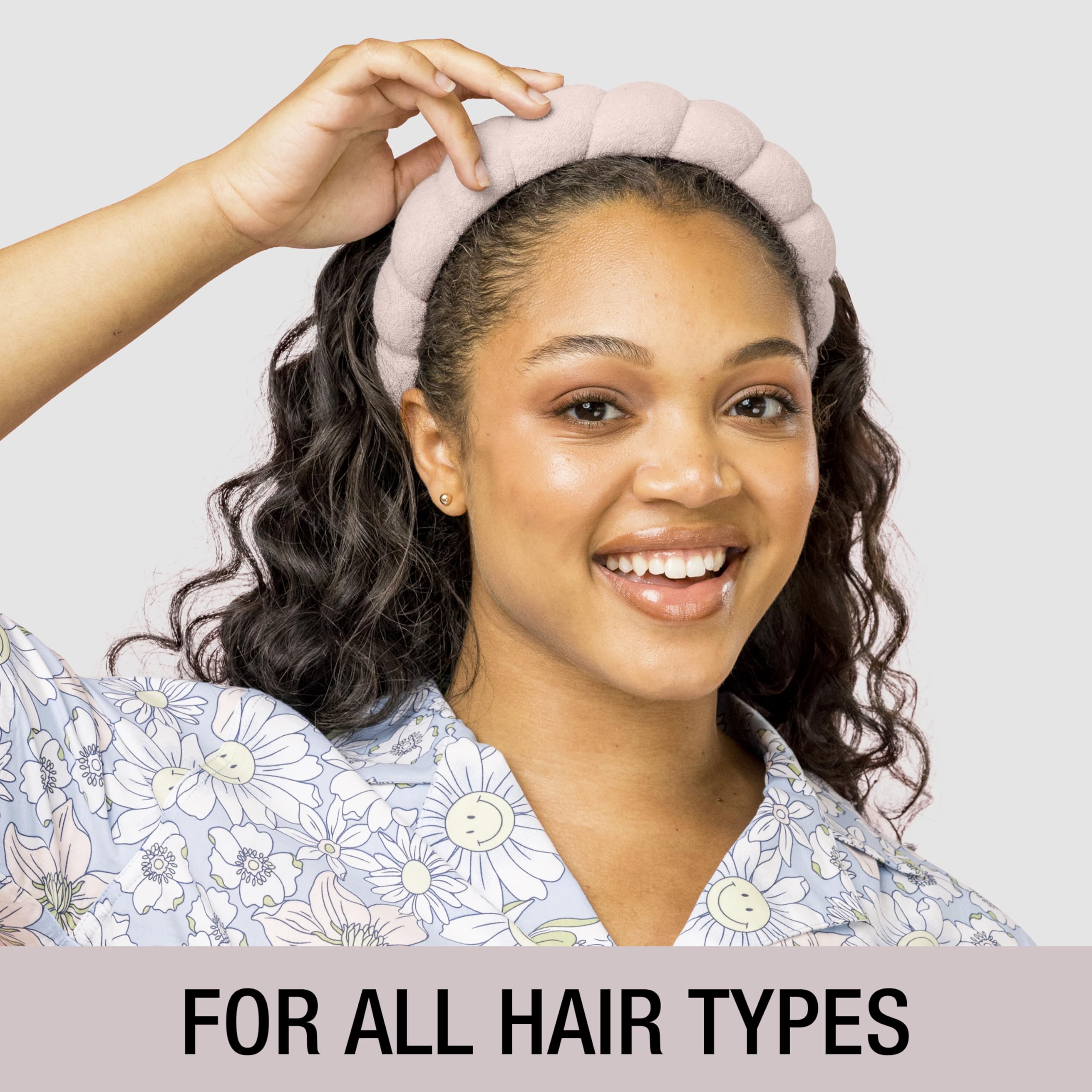 Conair Spa Makeup and Face Washing Headband, Pink Bubble Design, 1 Count, Ultra-Absorbent Microfiber Headband for Washing Face, Soft Terry Cloth, No-Squeeze, No-Pull Band Gentle on Hair and Head