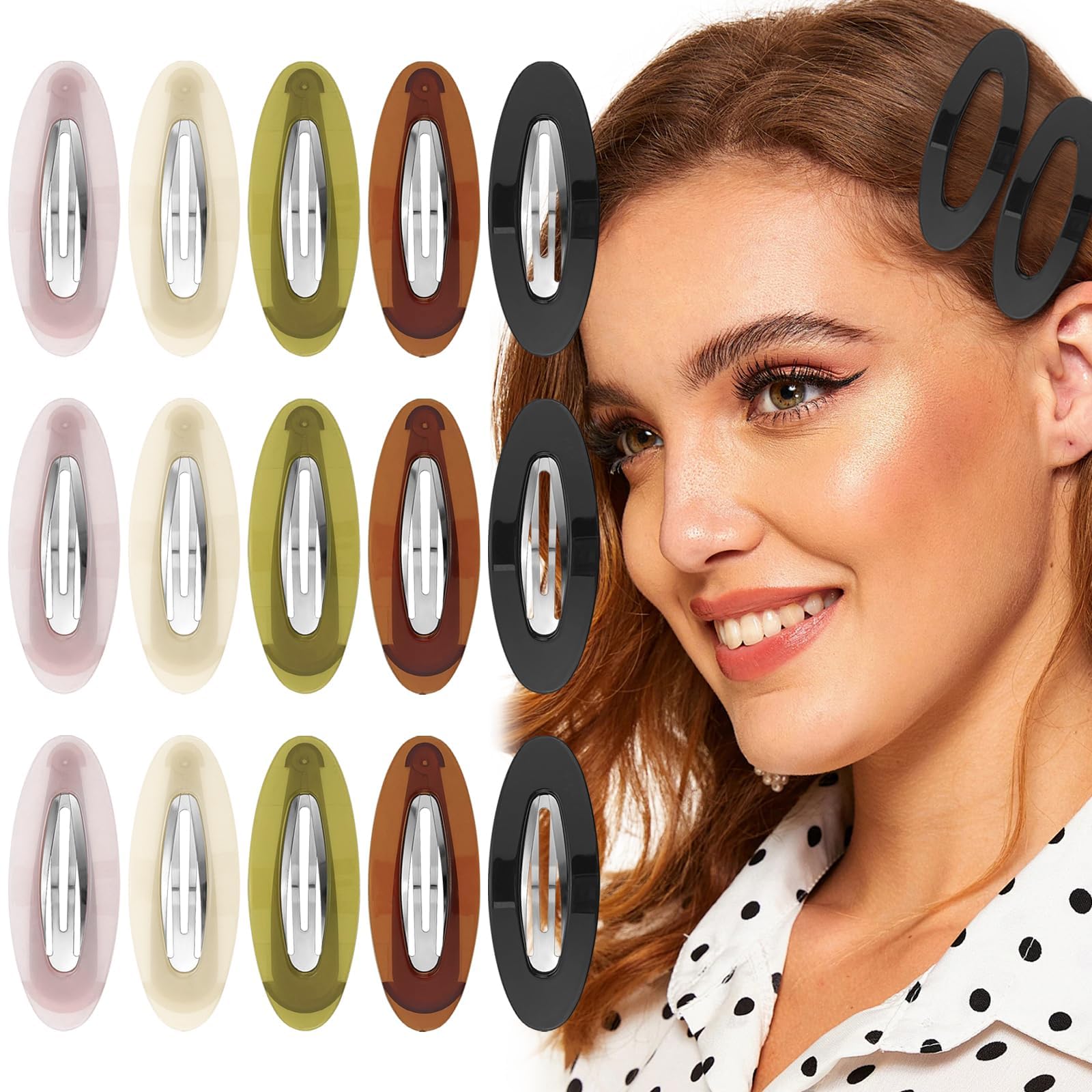 15 Pcs 3.15 Inch Oval Snap Hair Clips Big Water Drop Shape Hair Barrettes Ellipse Resin Hair Grips Vintage Bobby Pins Decorative Metal Hair Styling Accessories for Thick Thin Fine Hair Women Girls