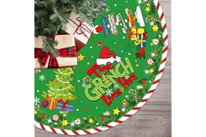 XHCYGWY Green Christmas Tree Skirt Decorations Large 48 Inches Red and White Stripes Merry Christmas Party Decorations Tree Mat for Winter Holiday Xmas Home Indoor Outdoor Decor