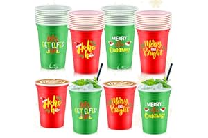 Jinei 50 Pcs Disposable Christmas Cups 16 oz Christmas Plastic Party Cups Coffee Hot Cocoa and Hot Cold Drinks for Party Favors, Red Green
