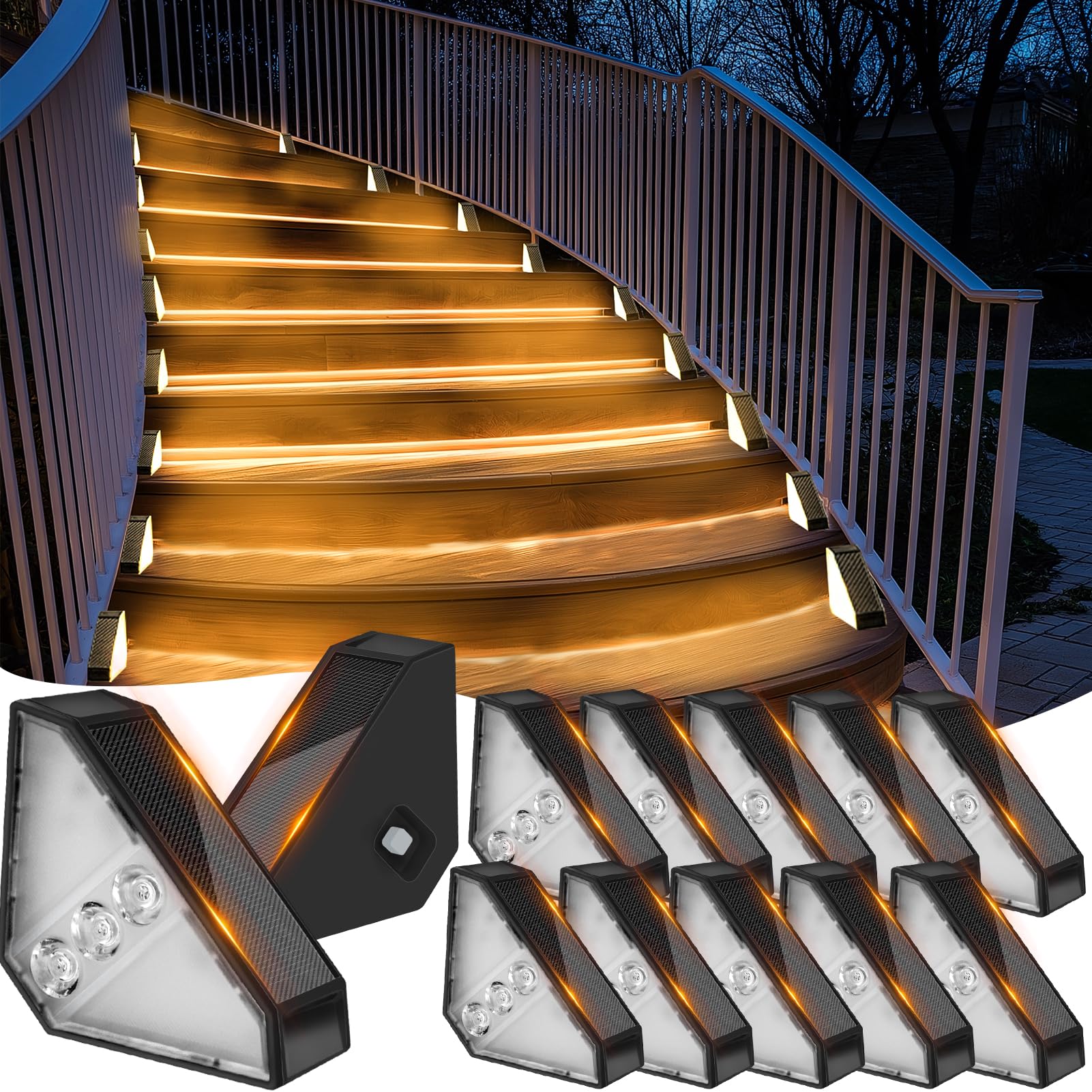 Photo 1 of echosari 12 Pack Solar Step Lights for Outside, Ultra Bright Outdoor Stair Lights Auto ON/Off, 2835 SMD LEDs Outdoor Step Lights IP68 Fully Waterproof for Yard Garden Walkways Pathway (Warm White)