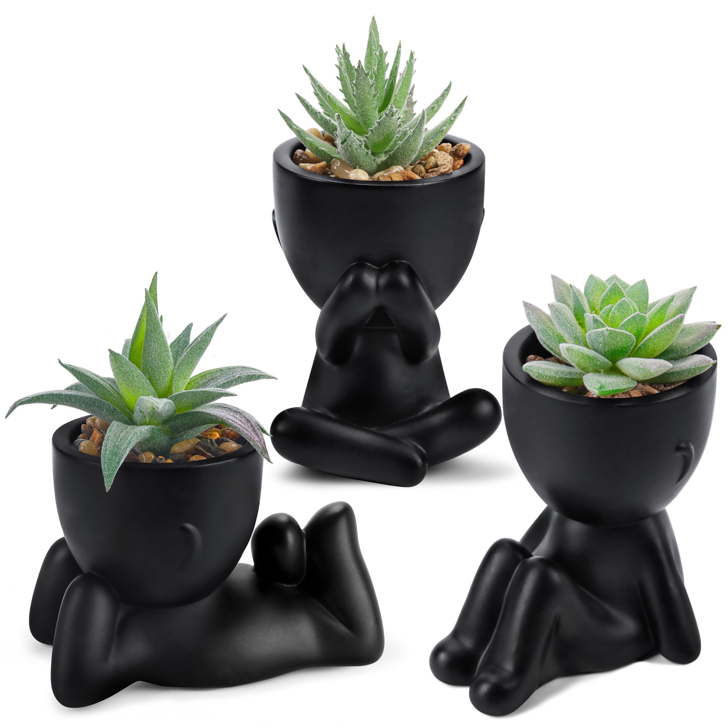 Photo 1 of Der Rose 3pcs Fake Succulents Plants Artificial for Black Bathroom Bedroom Home Living Room Halloween Decor Aesthetic Indoor