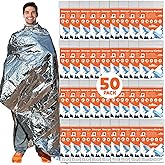 Phafaloop 50 Pack Emergency Thermal Blanket Survival, Mylar Blankets for Outdoor, Space Blanket, Silver Foil for Survival, Survival Kit Camping Blankets, Body Warmer, First Aid, Hiking 84” x 52”