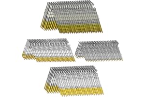 SITLDY 21 Degree Framing Nails 600 Count, 4 Sizes (2"+2-1/2"+3.0" Ring Shank+3-1/2" Smooth Shank), Full Round Head Hot Dipped Galvanized, 150 per Size, Assorted Size, 20 to 22 Degree Framing Nailer