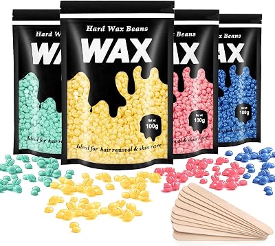 Leaflai Hard Wax Beads 4x100G Painless Wax Beans with 10 Applicators