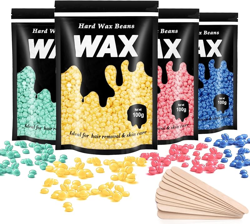 Leaflai Hard Wax Beads 4x100G Painless Wax Beans with 10 Applicators