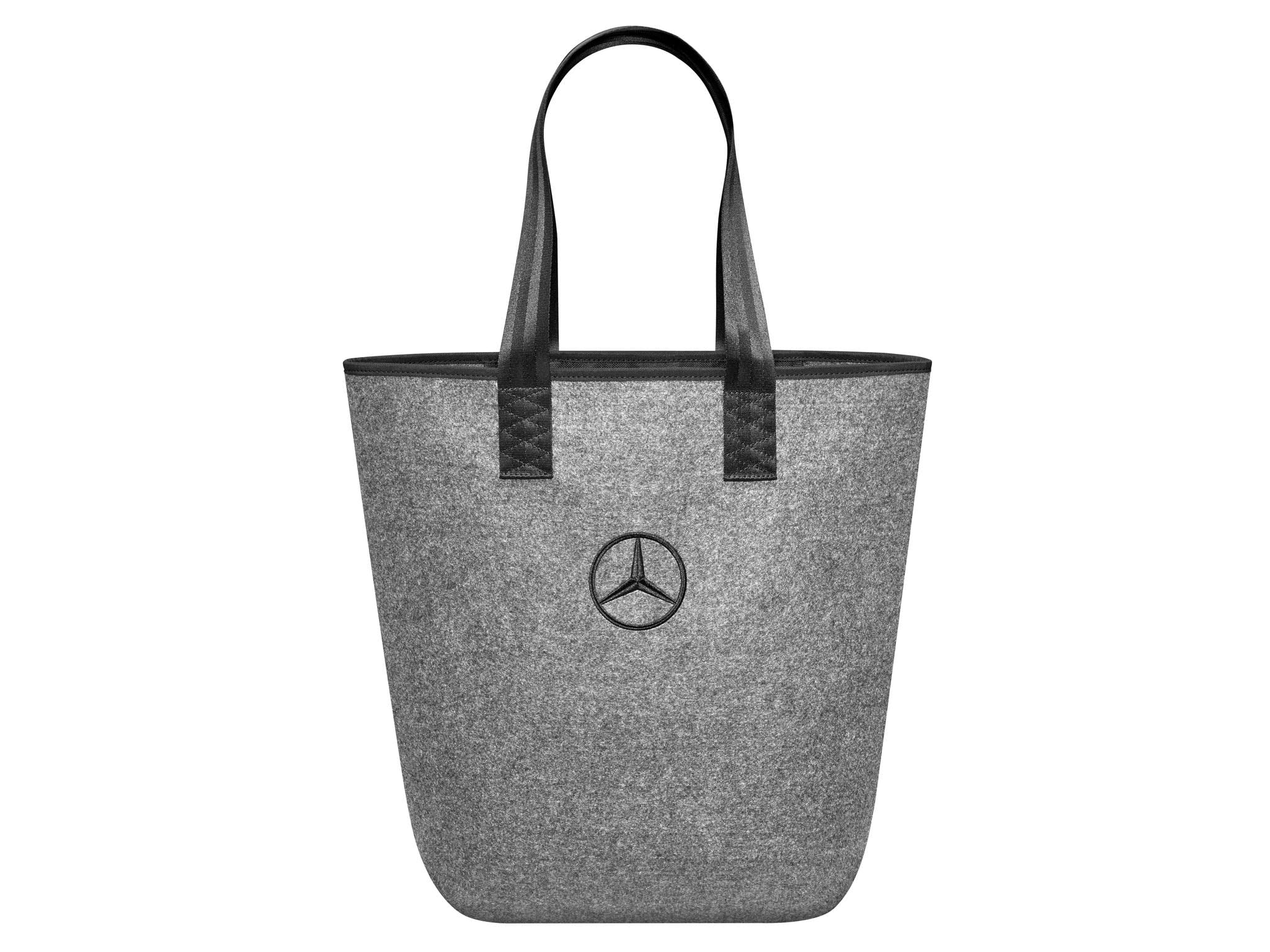 Mercedes-Benz Collection shopping bag in grey, felt shopping bag, colour: grey/silver, dimensions: approx. 26 x 14 x 40 cm, inner pocket with zip and snap hook