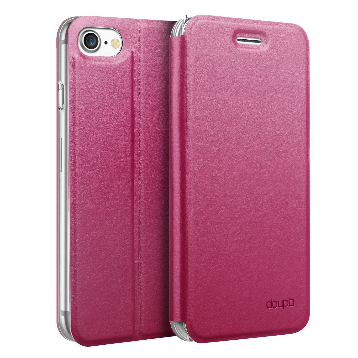 doupi Flip Cover for iPhone SE (2022) / iPhone 8/7 (4.7 inch), Magnet Protective Flip Case Book Style Screen Protector Stand, red pink โ image 1