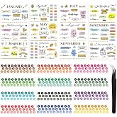 Eersida 16 Sheets Calendar Date Number Stickers for Planners Calendar Tabs | 4 Happy Monthly Planner Stickers, 12 Colorful Round Date Tabs 1-31, Includes Elbow Tweezer Tool, Daily Organizer Accessories