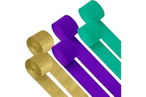 BOEIAC Crepe Paper Streamers, 6 Rolls 492ft Party Streamers, Pack of 6 Gold Dark Purple and Dark Green Crepe Paper for Birthday Wedding Bridal Baby Shower Outdoor Decorations (2.37 Inch x 82 Ft/Roll)