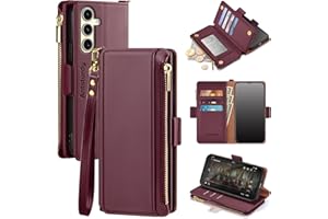 Antsturdy Compatible with Samsung Galaxy S25 Plus Wallet Case with Card Holder,PU Leather Phone Case Flip Protective Cover RFID Blocking Wrist Strap Credit Card Slots Kickstand Men Women,Wine Red