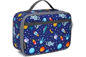 FlowFly Kids Lunch box Insulated Soft Bag Mini Cooler Back to School Thermal Meal Tote Kit for Girls, Boys, Astronaut