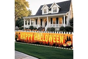 COQUETTEBOW012 Happy Halloween Banners For Outside, Large 120x20 Inch Yard Sign Banner Black and Orange Halloween Party Decorations Welcome Hanging Flag Outdoor Fence Garage Garden Porch Holiday Backdrop