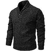 TebYIA Men's Casual Slim Fit Pullover Sweater Knitted Thermal Sweatershirt Casual Button Sweaters for Fall Winter