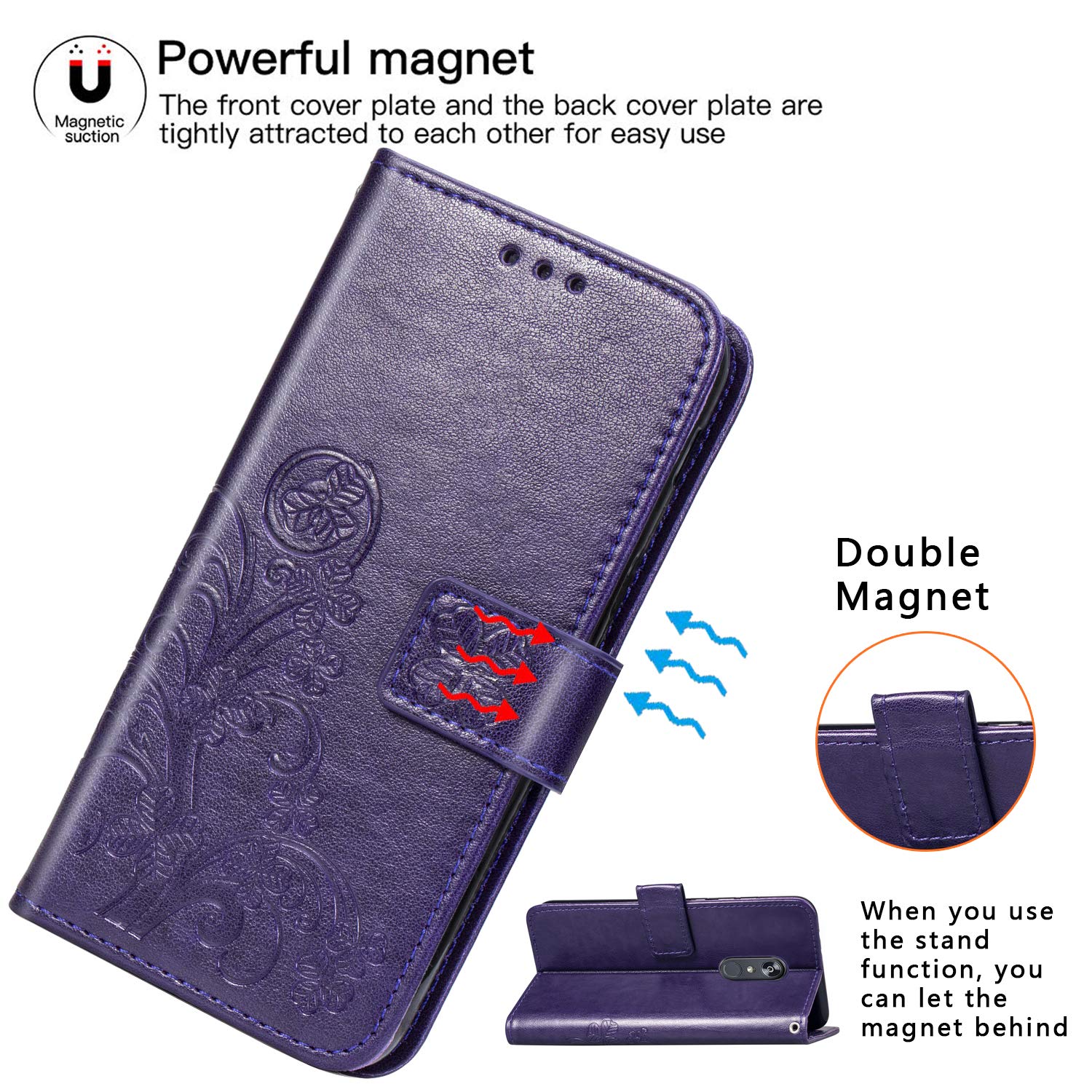 Halnziye Case for LG Stylo 5, Magnetic Closure Soft TPU Flip Leather Wallet Phone Case with Kickstand Card Slots Designed for LG Stylo 5 Cover (Purple)