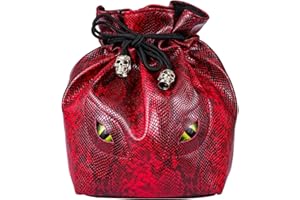 KSNDie Large DND Dice Bag Leather Dice Storage Bag Red D&D Drawstring Pouch with Pockets for RPG MTG Table Games - Can hold 200+ Dice