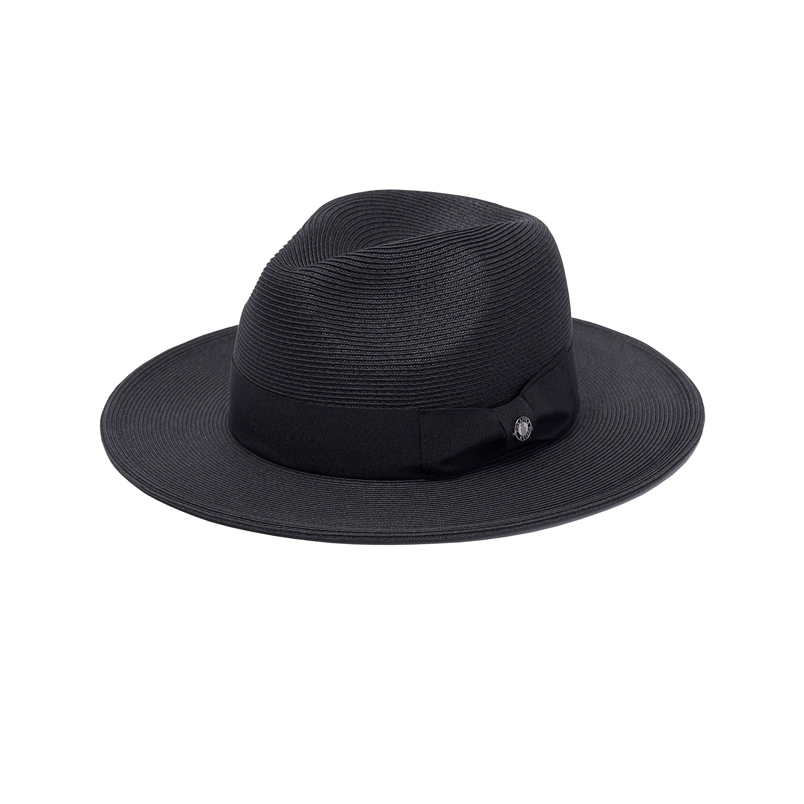 Photo 1 of Pineapple&Star Sun Straw Fedora Beach Hat Fine Braid UPF50+ for Unisex (Medium, Black_BowBK)
