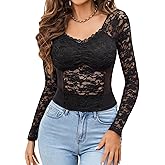 Avidlove Lace Long Sleeve Mesh Tops for Women V Neck Sheer Blouse Sexy See Through Undershirt