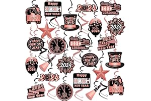 QIAN'S PARTY New Year Eve Party Decor/New Year Party Decorations 2024 Black Rose Gold Happy New Year Hanging Swirls/Happy New Year Decorations 2024 Hollywood NYE Decorations