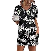 Ekouaer Women's Pajamas Sets Short Sleeve Lounge Sets Sleepwear Casual Two Piece Pjs With Pockets