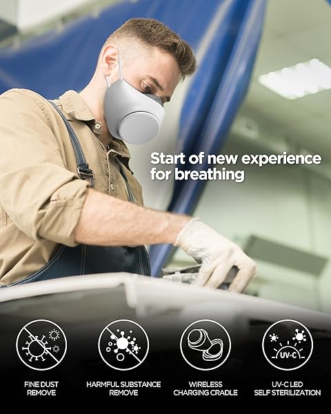 CALAB FE VER. FDA MASK, FDA MASK, PERMANENT USE WEARABLE AIR PURIFIER, ELECTRIC MASK, LONGEST FILTER, AIR MASK, CHARGING FAN MASK(WHITE)