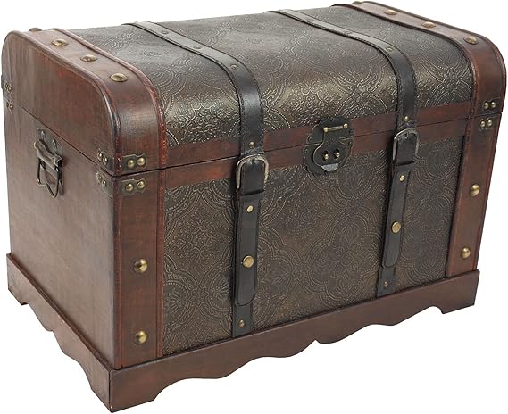 XL baúl Oriental con correa 60 x 36 x 40 cm caja de madera Cofre del