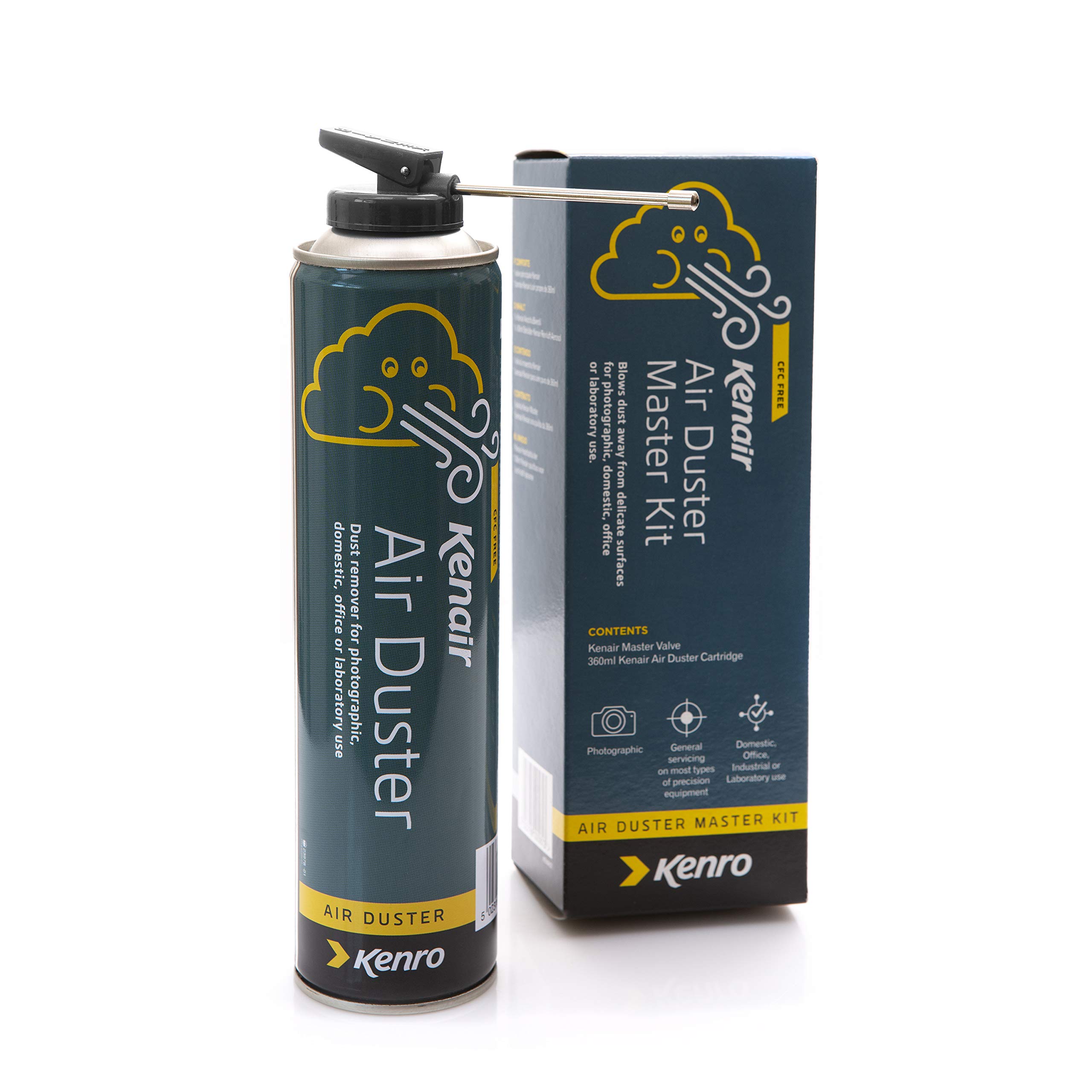 Kenro Kenair Air Duster Master Kit - Camera Cleaning Set Containing Refill Can of Air (360ml) & Actuator Valve, Clean Cameras, Computers & Precision Equipment, Removes Dust and Debris - KENR01
