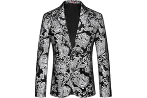 KUDORO Mens Floral Suit Jacket Dress Tuxedo Slim Fit Two Button Sports Coats Blazer for Dinner Party