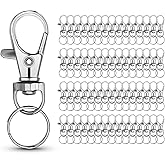 100 Sets Small Size Metal Swivel Snap Hooks with Key Rings,100 Sets Mini Lobster Claw Keychains Clasps with O Ring for Keychain Clip,Art Crafts,DIY Jewelry Making,Silver