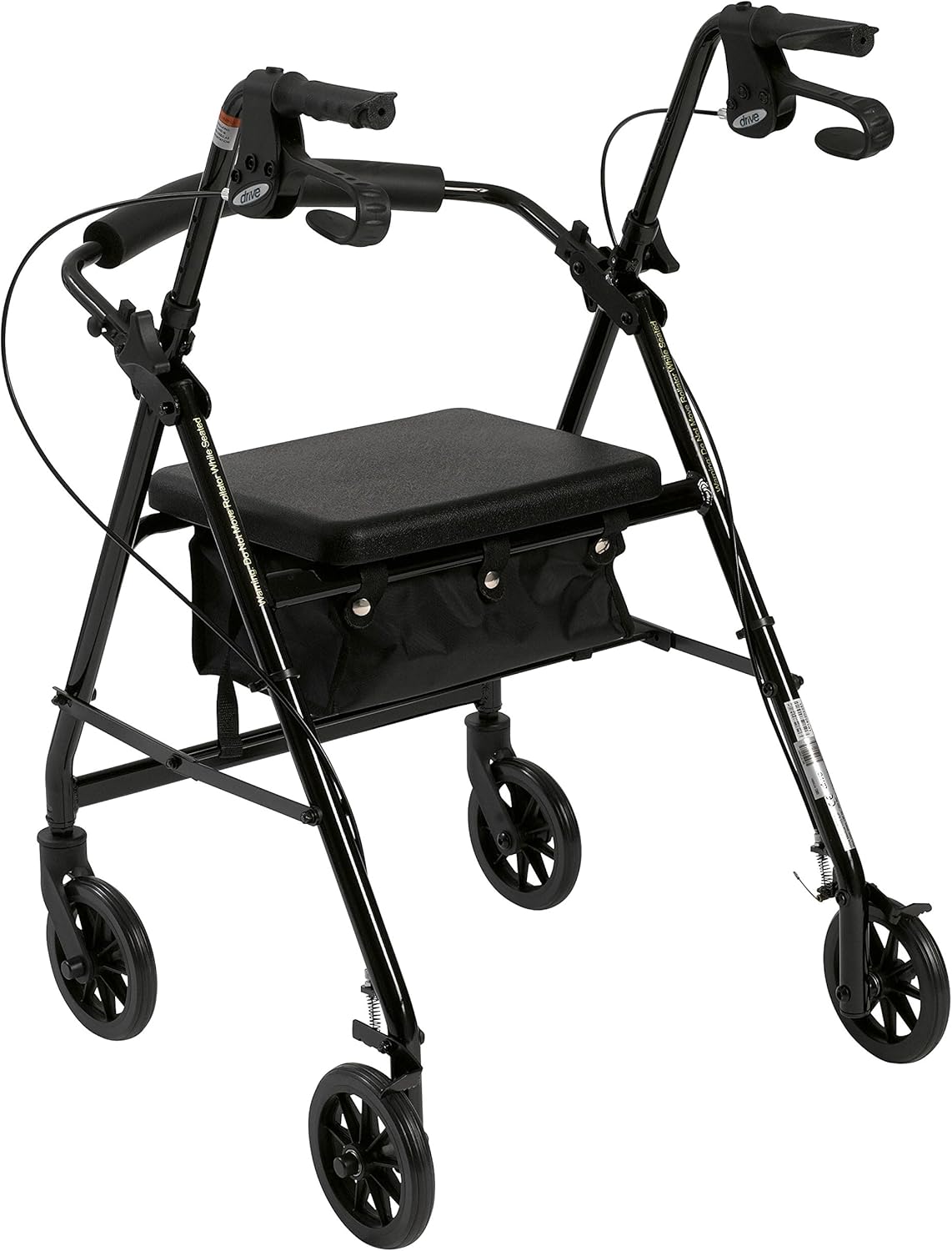 Drive Medical Aluminum Rollator Walker Fold Up and Removable Back Support, Padded Seat, 6" Wheels, Black: Complete Medical: Health & Personal Care