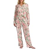 Karen Neuburger womens Long Sleeve Notch Collar Top and Pant Pajama Set With Picot Trim