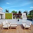 Modway Marina Premium Grade A Teak Wood 6-Piece Outdoor Patio Furniture Set in Natural White