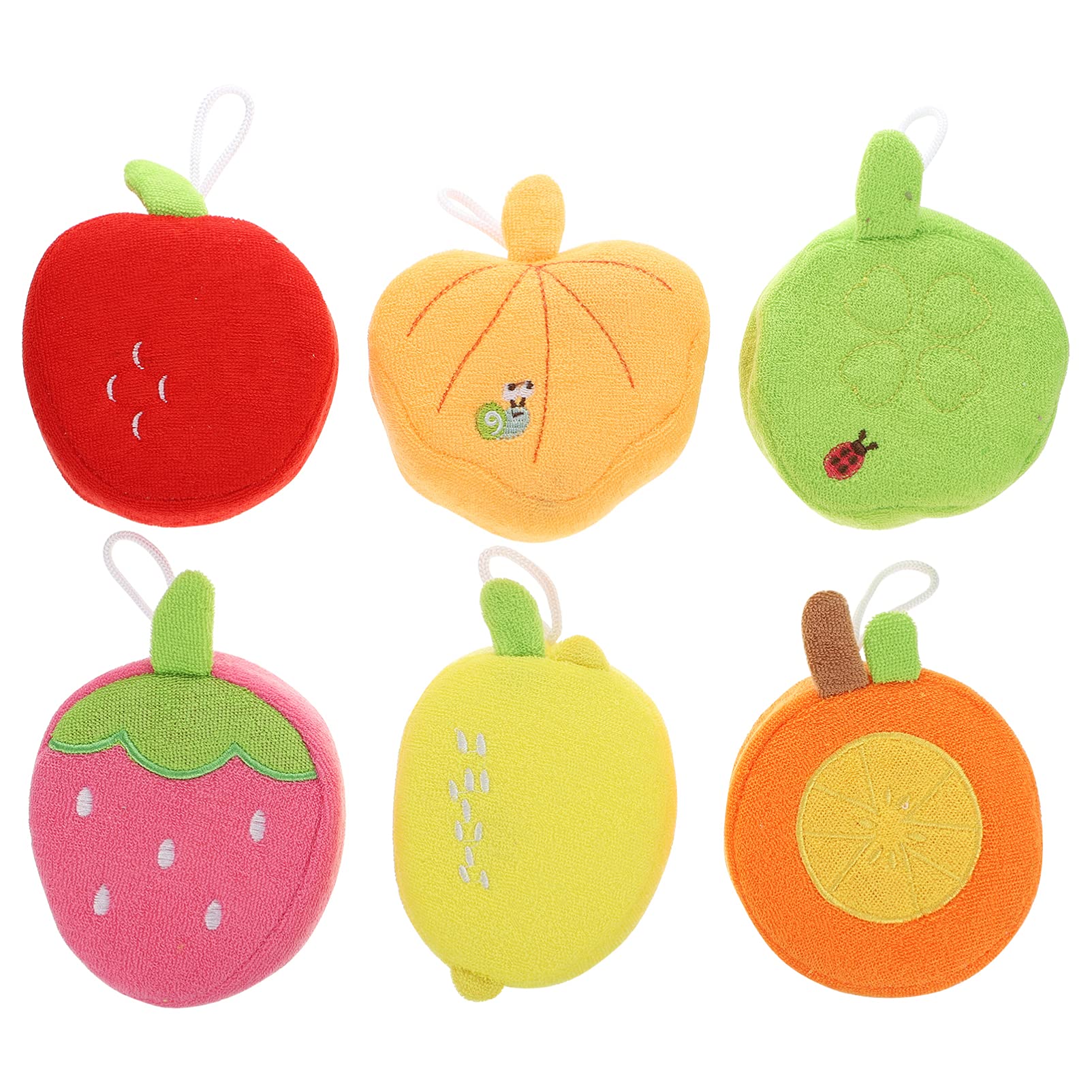 Lurrose 6pcs Kids Bath Sponge Cute Fruit Shape Body Loofah Shower Scrubber Exfoliating Washer Bath Ball Pouf Towel for Baby Toddler