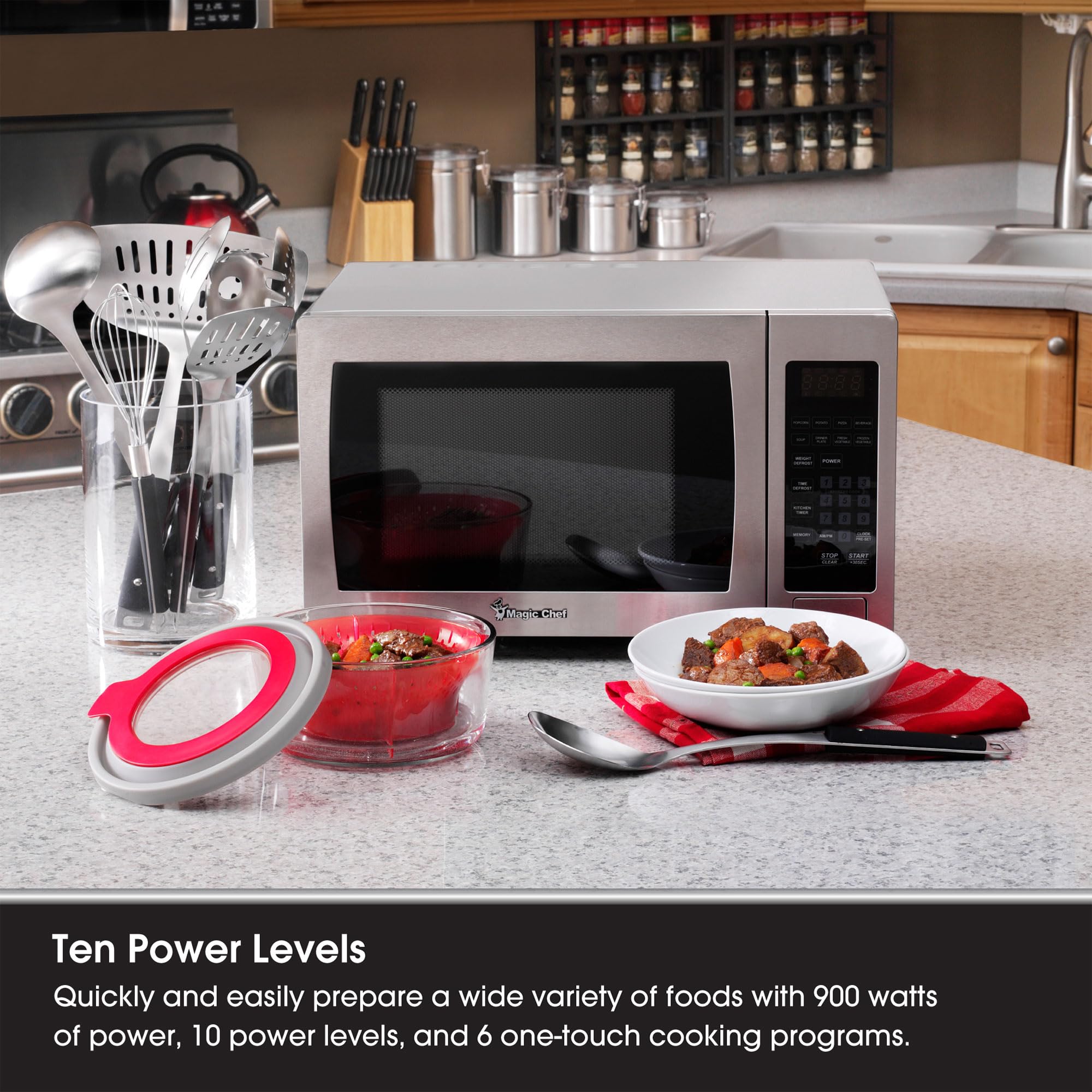 Magic Chef RA42056 900W Countertop Oven Front MCM990ST 0.9 cu.ft. Microwave, .9 cu. Ft., Stainless Steel