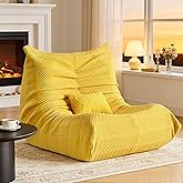 Bean Bag Chair for Adults - Large Bean Bag with Lumbar Pillow, Oversized Airpore Boneless Chair with High-Rebound Memory Foam, Lazy Floor Sofa for Reading, Gaming, Living Room, Bedroom, Yellow