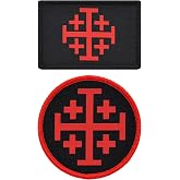 Great 1 Kingdom of Jerusalem Crusaders Cross Flag Patch 2-Pk, Hook and Loop | 2x3 and 3-Inch Round, Woven with Merrow Border, Tactical Military Morale Appliques for Jackets, Hats, Backpacks and Gear