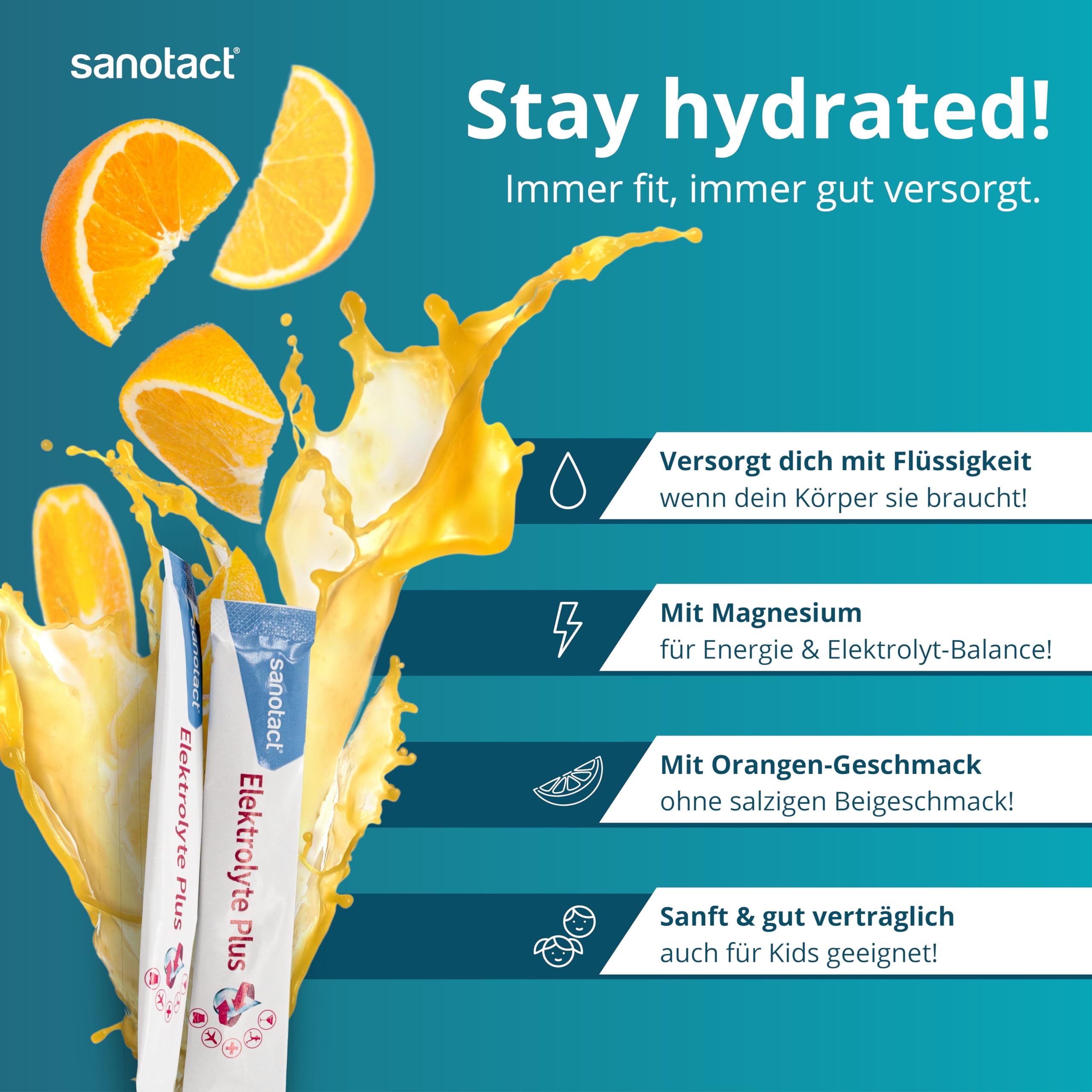 sanotact Elektrolyte Plus 50 Stück – Großpackung für Festival, Sport & Hochzeit Gastgeschenk – Elektrolyte Pulver für den Party Urlaub Zubehör & Training 4