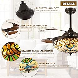 Siljoy 42" Tiffany Ceiling Fan Stained Glass