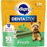 Pedigree Dentastix Small &amp; Toy Breed Dental Dog Treats, Fresh, 51 Count | Triple action dental care, reduces tartar buildup, cleans teeth, freshens breath, for dogs 7-22 lbs, no added sugar/fillers