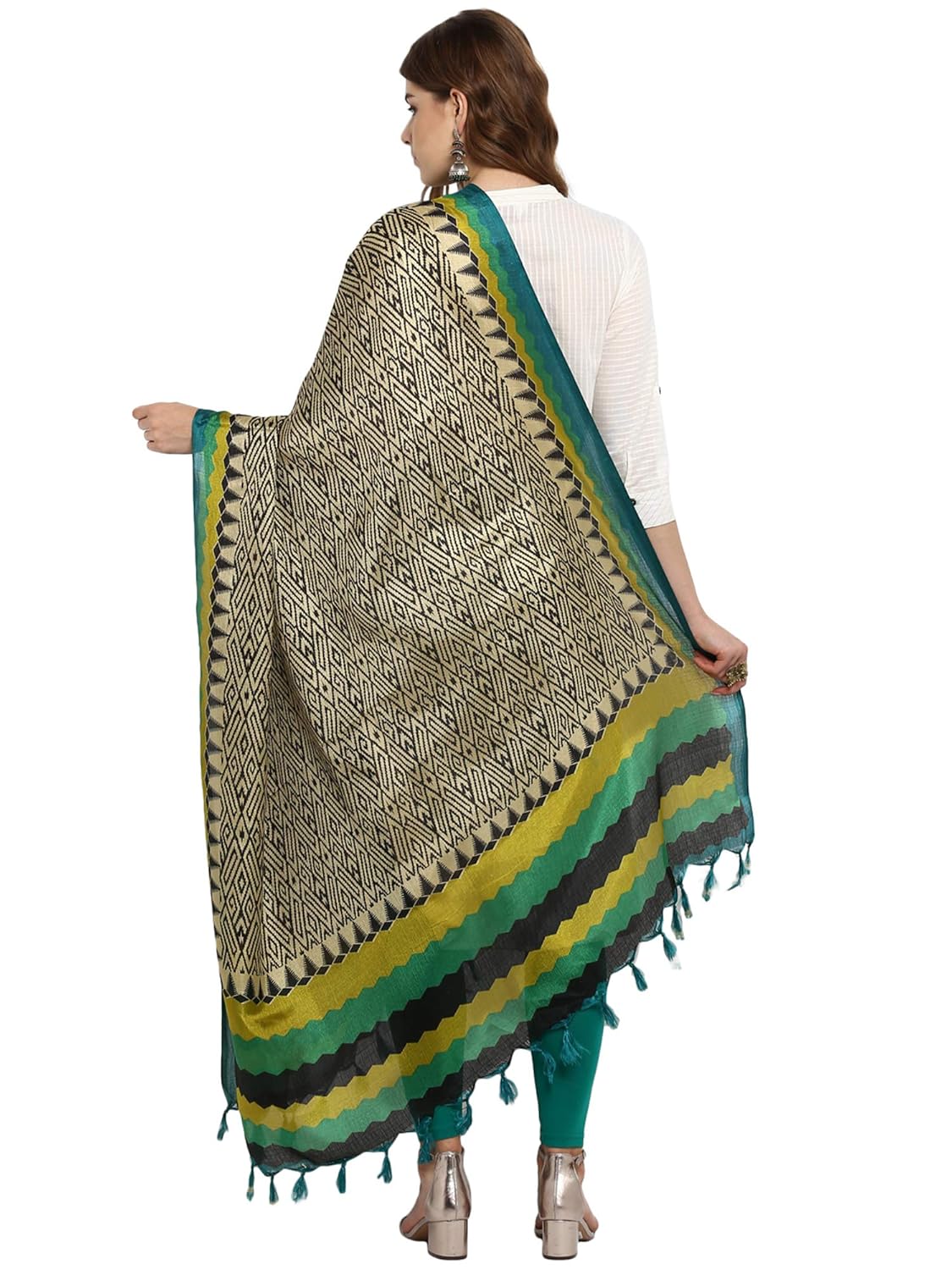 applecreation women's khadi silk dupatts with jhallar (freesize_multi-coloured_khdpt103b)