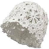 BIBITIME Women Lace Crochet Beanie Hat Handmade Knitted Cutout Floral Skull Cap