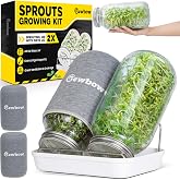 2000ml(68oz) LARGE SIZE Seed Sprouting Mason Jar Kit with Stand, Drain Tray | Screen Lids Seed Sprouting Kit, Blackout Sleeves, Good Ventilation &amp; Drainage, Growing Fresh Organic Mung Beans, Broccoli