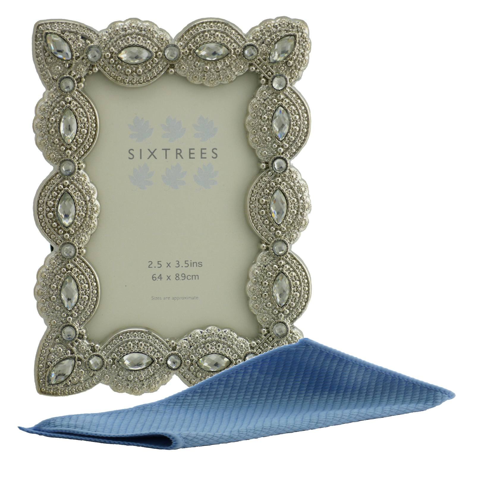 Sixtrees Antique Vintage and Shabby Chic Style Silver Metal Photo Frames with Pearls and Crystals in 10 Styles for 3.5 x 2.5 Inch (64 x 89 mm) Photos 3.5 x 2.5 Cecilia