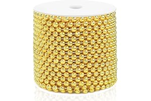 ZJJZGYXINTAI Craft String Pearls 6MM Pearl Bead, 66 Feet Gold Faux Pearl Garland Spool Roll Strand Wedding Party Decoration, Christmas Tree Decorations