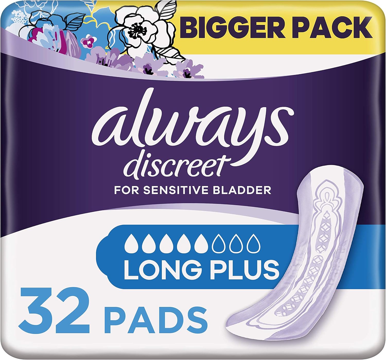 Always Discreet Incontinence Pads Women, Long Plus, Absorbency 5, 32 Sanitary Towels (16 x 2 Packs)