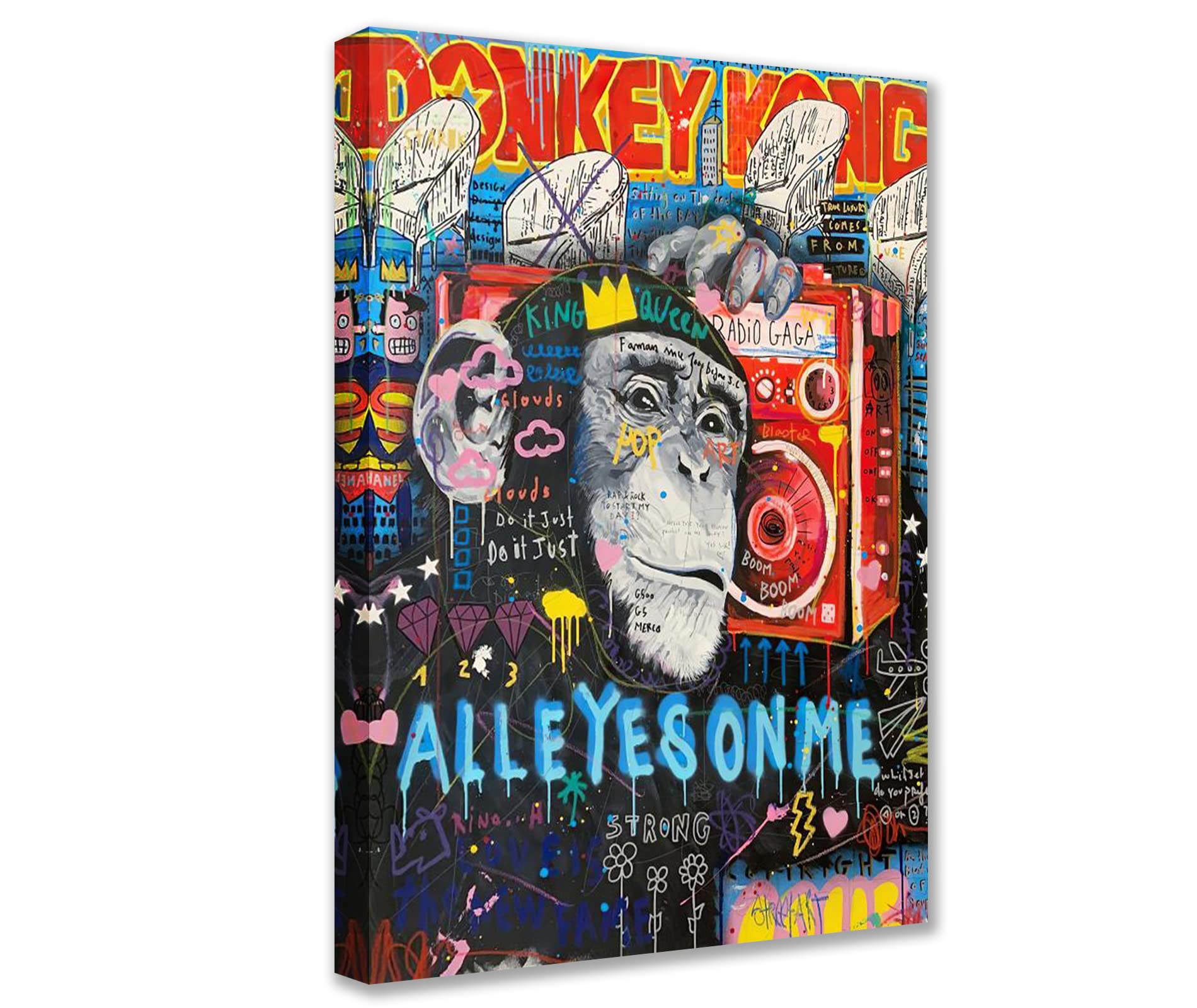 Banksy 1 Piece Canvas Wall Art Street Monkey Pictures Graffiti Colorful Paintings Modern Artwork Home Decor for Living Room Framed Gallery-wrapped Ready to Hang Posters and Prints 16x24inch