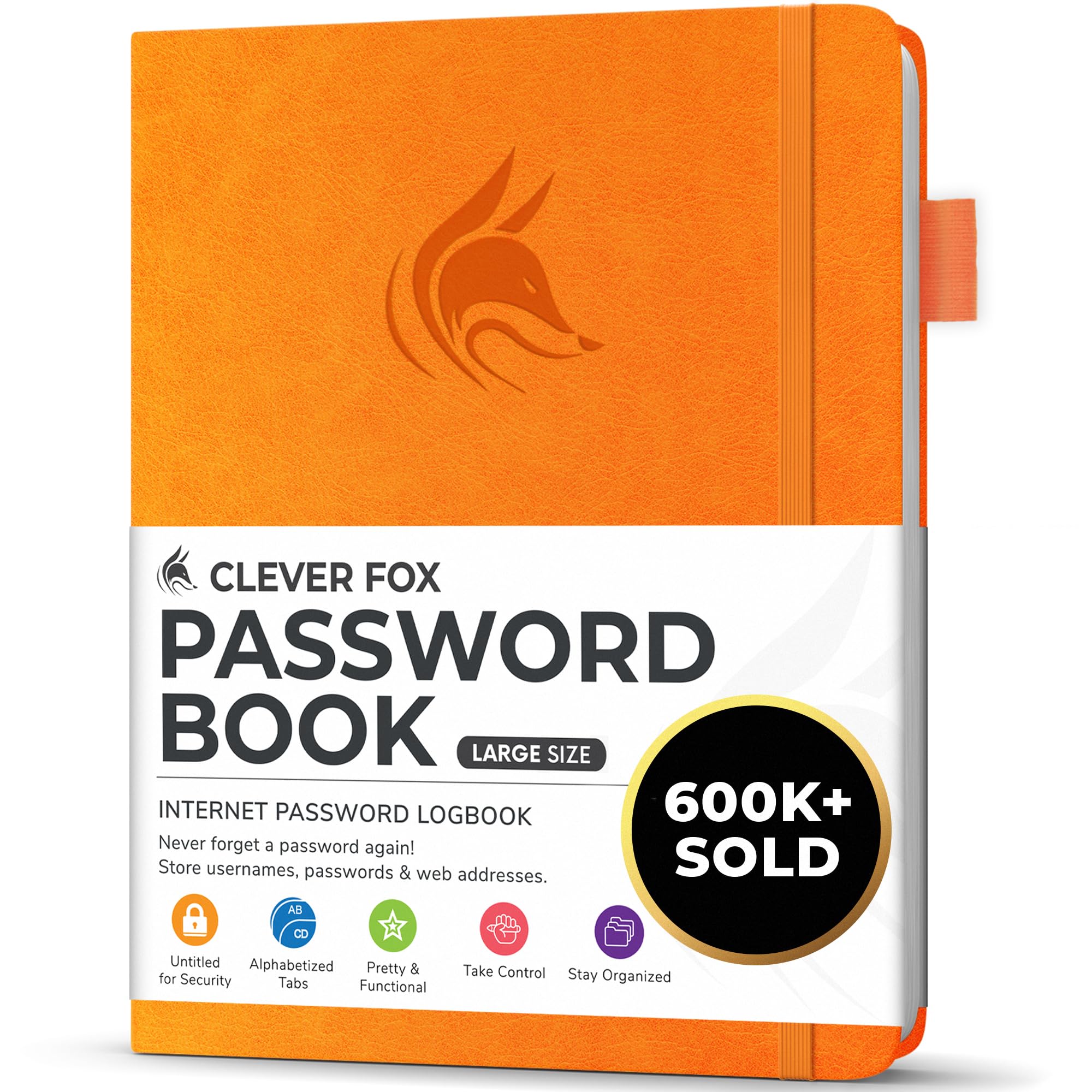 Clever Fox Password Book with alphabetical tabs. Internet Address Organizer Logbook. Large Password Keeper for Website Logins (Yellow)